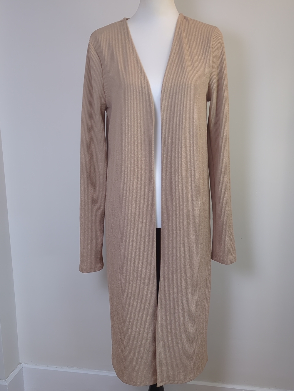 NWT Fashion Nova Lightweight Ribbed Open Front Duster Cardigan Beige LARGE